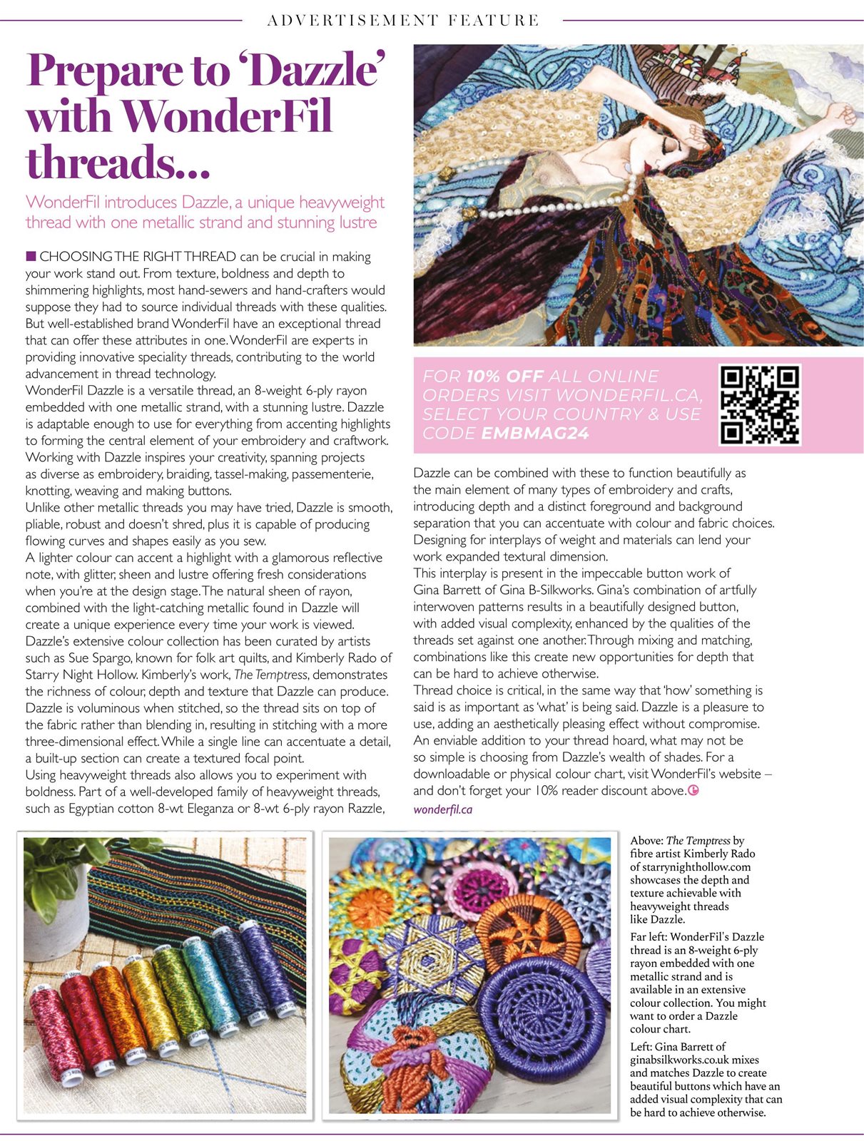 Prepare to 'Dazzle' with WonderFil threads... Embroidery Magazine Nov