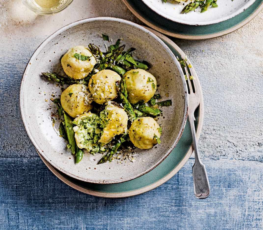 Pea gnudi with asparagus &mint | Good Food Magazine May 2024