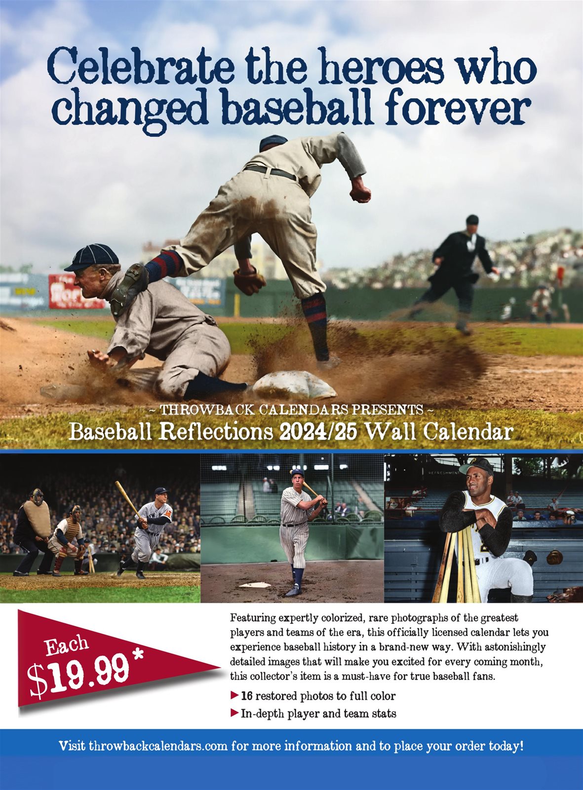 Baseball Reflections 2024/25 Wall Calendar Beckett Vintage Collector